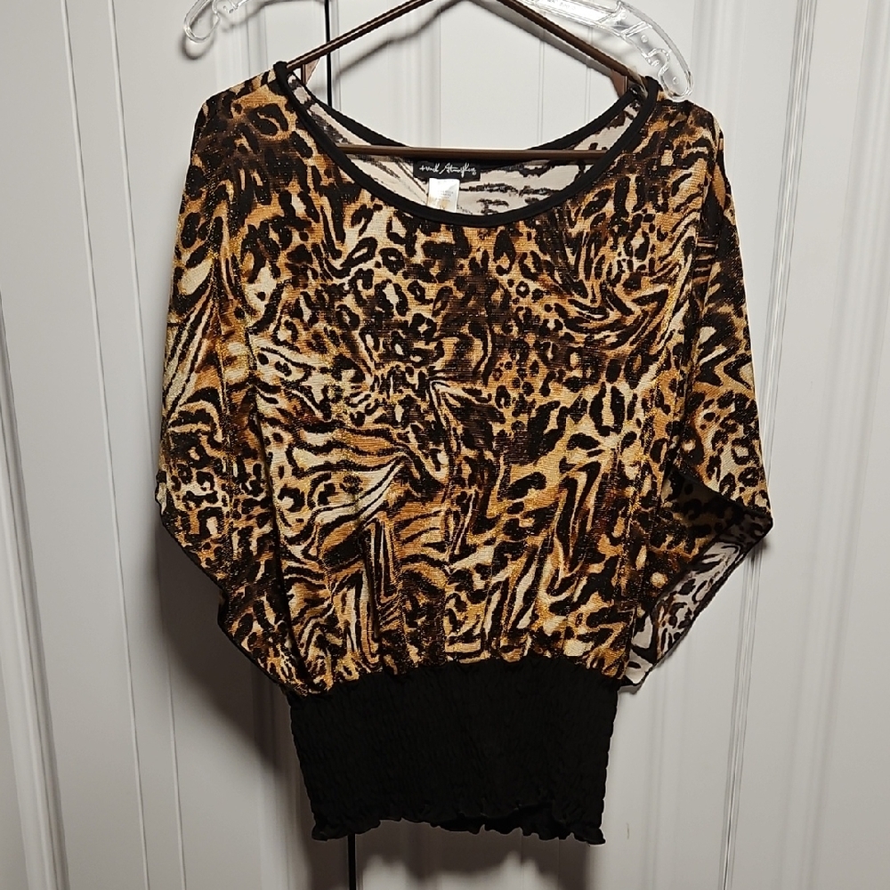 French Atmosphere Leopard Print Blouse with Black Accents